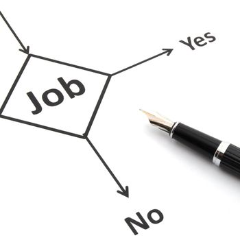job work employment or unemployment concept with flowchart and pen