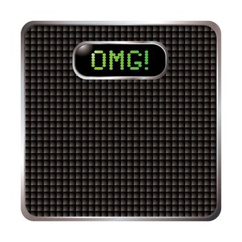 Carbon fiber surface bathroom scales with omg weight exclamation