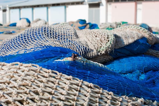 Fishing tackle on the pier of a Mediterranean harbour