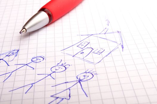 real estate concept with young family and house drawing