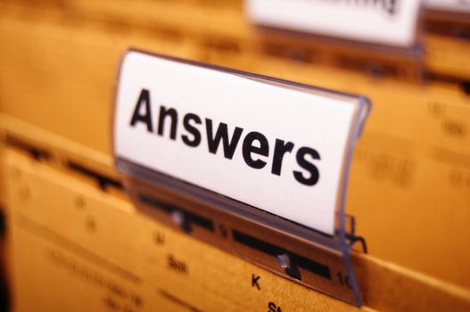 answers word on register or hanging folder showing solution concept
