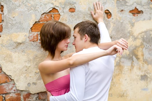 Happy young couple spending time together outdoors