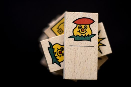 Some children's  wooden domino bricks