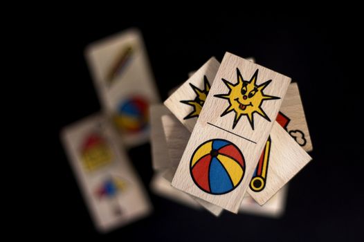 Some children's  wooden domino bricks