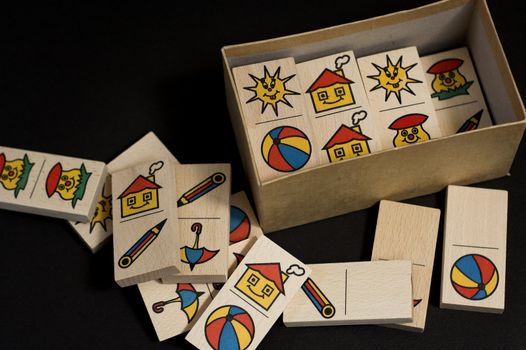 Some children's  wooden domino bricks