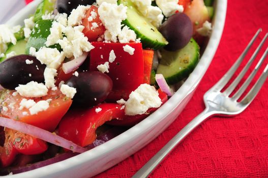 Greek salad with feta cheese and black kalamata olives