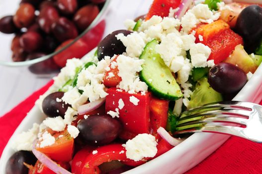 Greek salad with feta cheese and black kalamata olives