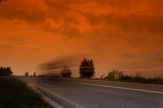 on the road at sunset