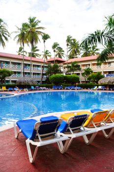 Swimming pool and accommodation at tropical resort