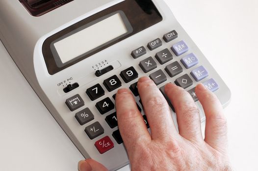 Electronic calculator with hand.