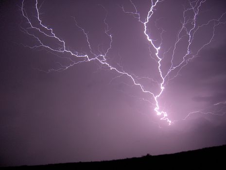 A lightning strike, taken at night.