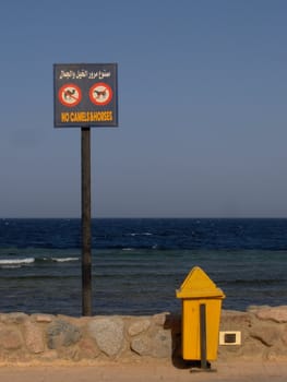 A sign on a beach in Dahab, Egypt.