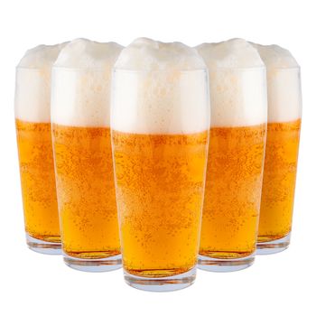 Beer in glasses isolated on white background without shadow, clipping paths.