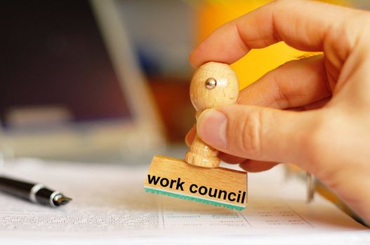 work council stamp in office ur bureau showing worker union concept