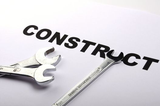 construct or construction concept with tool and word