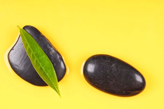 spa or zen still life with stone leaf and copyspace