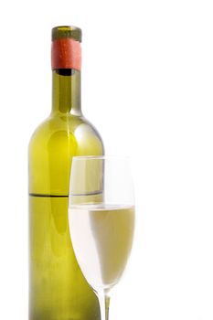 White wine bottle with glass isolated