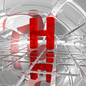 red uppercase letter h in futuristic space - 3d illustration