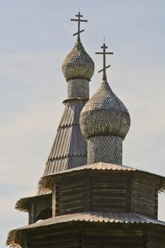 Summer view of the wooden churches in Velikiy Novgorod