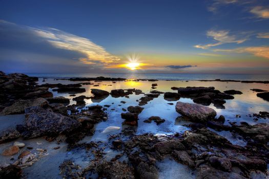 Beautiful sunset on Bonaires south coast, Caribbean..