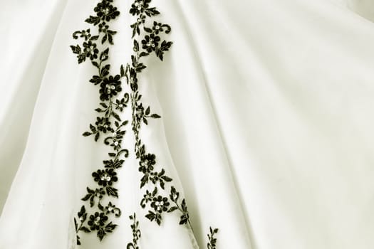 Close up of a white bride dress