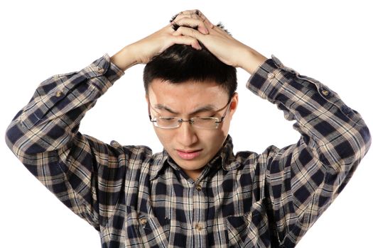 Worried man having headache