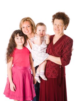 Happy Family four people together isolated on white