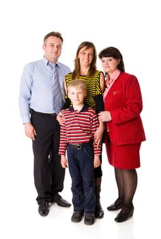 Happy Family with kid and grandmother together isolated on white