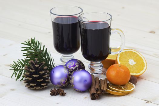 hot wine and christmas decoration