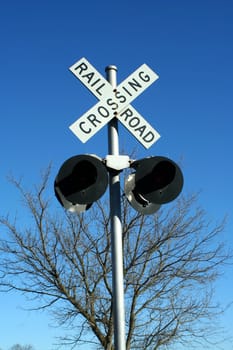 A railroad crossing sign