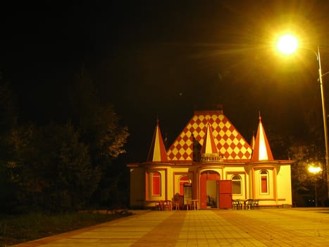 Autumn; park; square; a roadway; a tile; night; lanterns; leaves; illumination