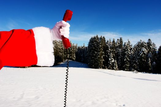 Santa Claus Hotline symbolized by a red retro phone