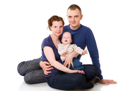 Happy Family with baby boy isolated on white