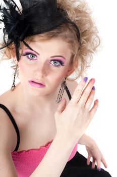 Portrait of young beautiful sexy tender blonde with fancy make-up