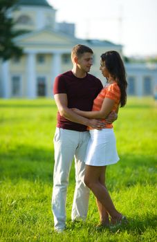 Happy married couple spending time outdoors summer