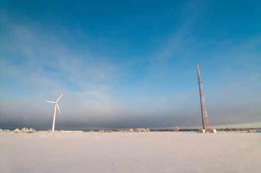 Shot of Windmill and blue sky, beauty in nature