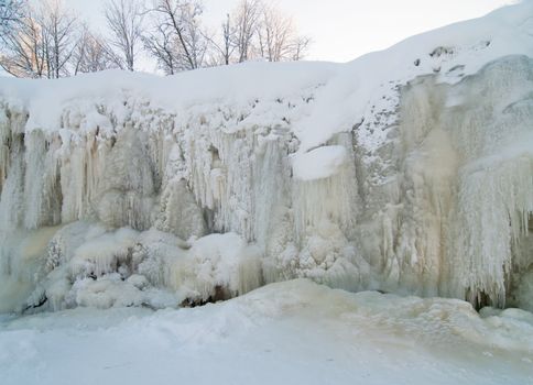 Shot of beautiful frozen waterfall in north