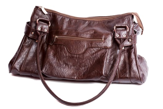 Brown leather trendy purse for women isolated