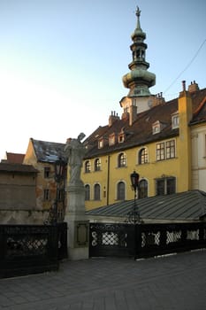 old town district in bratislava, historic part of city, Saint Martin cathedral in background, near this location is michaels gate, 