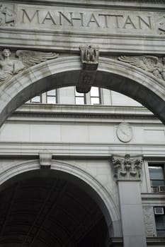 Manhattan Municipal Building, detail abstract photo, mostly grey color