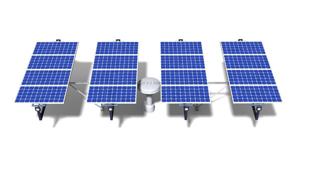 One articulated solar panel module with midday light on a white background