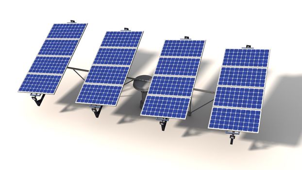 One articulated solar panel module with morning light on a white background