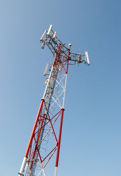 Transmitter tower against clear blue sky