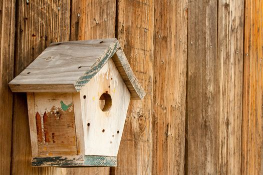 A worn out birdhouse.