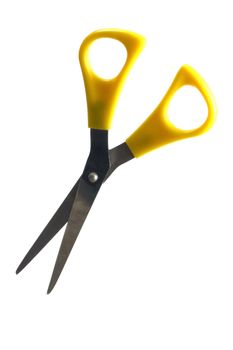 A yellow Scissors on white background