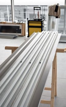 Interior aluminum construction frame pole before posing