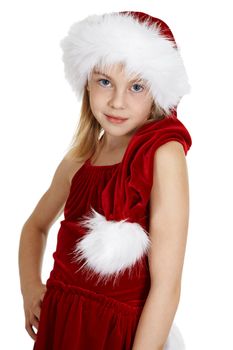 Portrait of teen girl in a Christmas costume isolated on white background