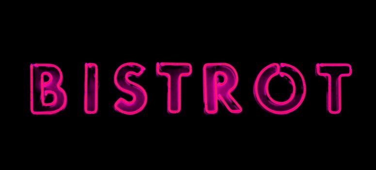 Bistrot pink neon sign on black blackground