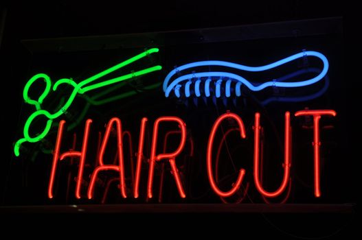 Haircut Neon Sign with Scissors and Comb