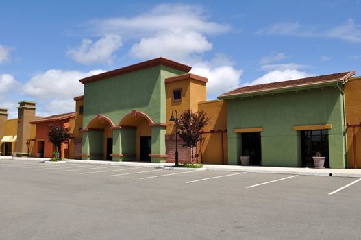 New Shopping Center with Blue Sky and Clouds